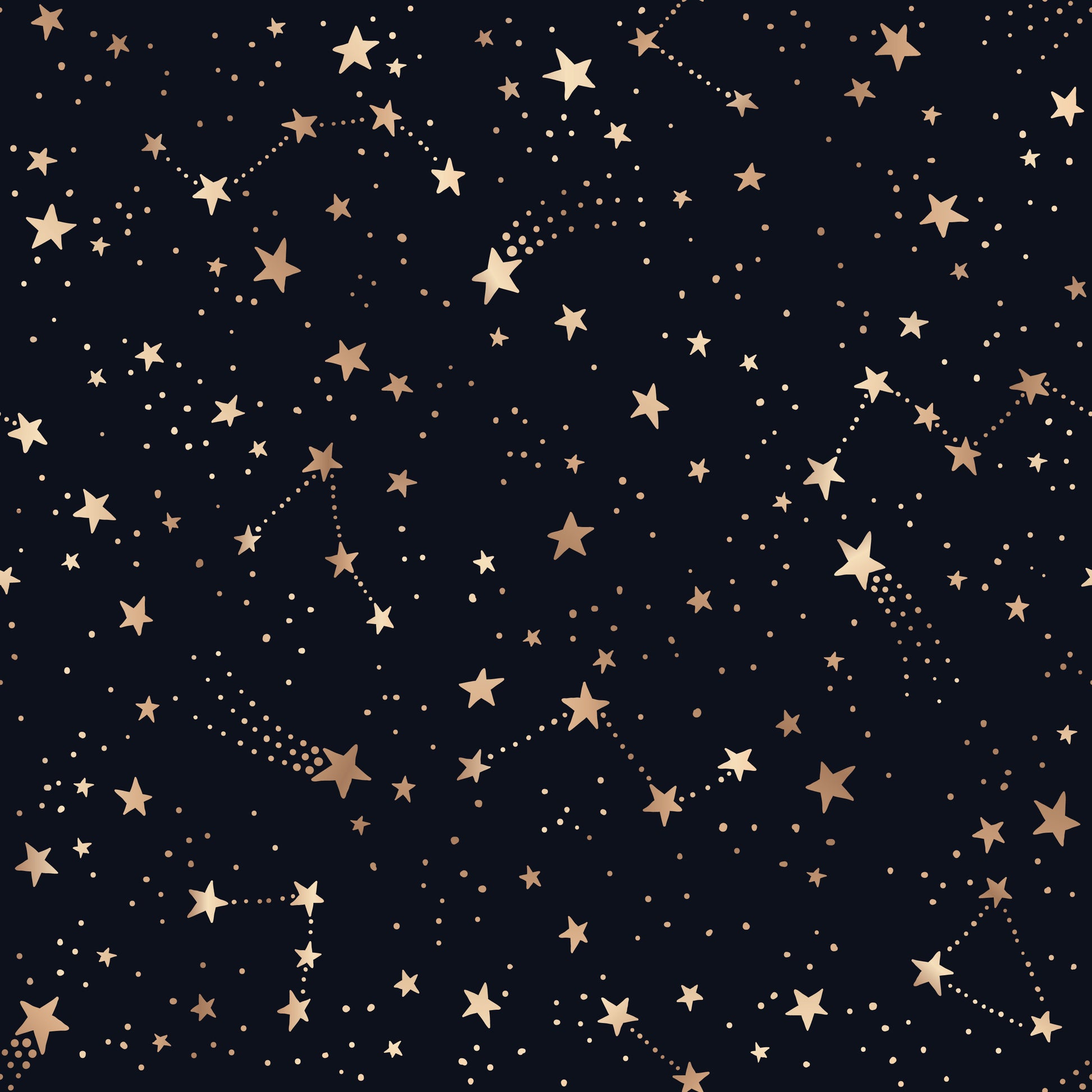 Wallpaper pattern featuring constellations and stars on a nearly black night sky