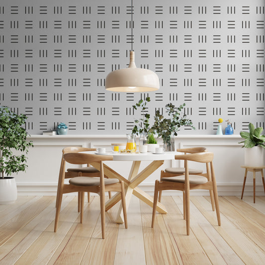 Modern Minimalist black and white removable peel and stick wallpaper in dining room