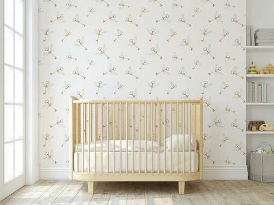 Flying Keys Removable Peel And Stick Wizardly Wallpaper in blue