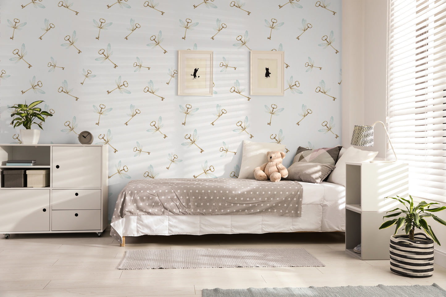 Flying Keys Removable Peel And Stick Wizardly Wallpaper in blue
