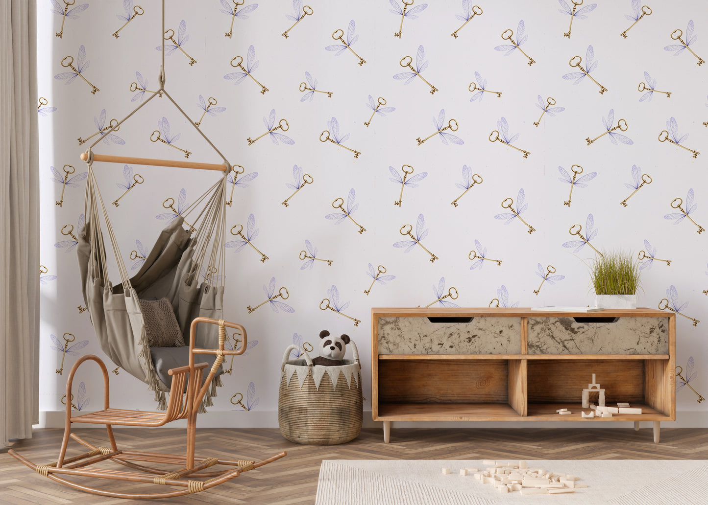 Flying Keys Removable Peel And Stick Wizardly Wallpaper in blue