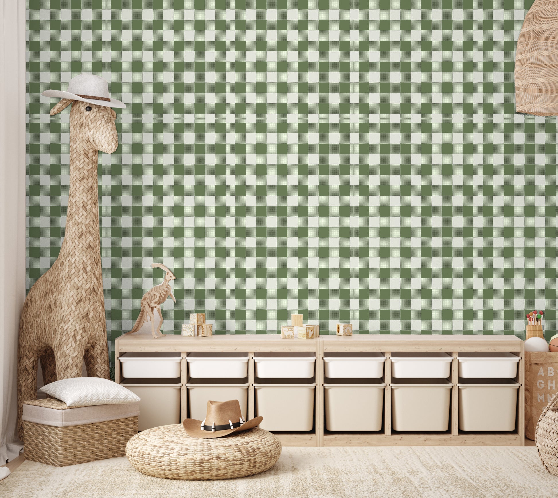 green gingham in playroom