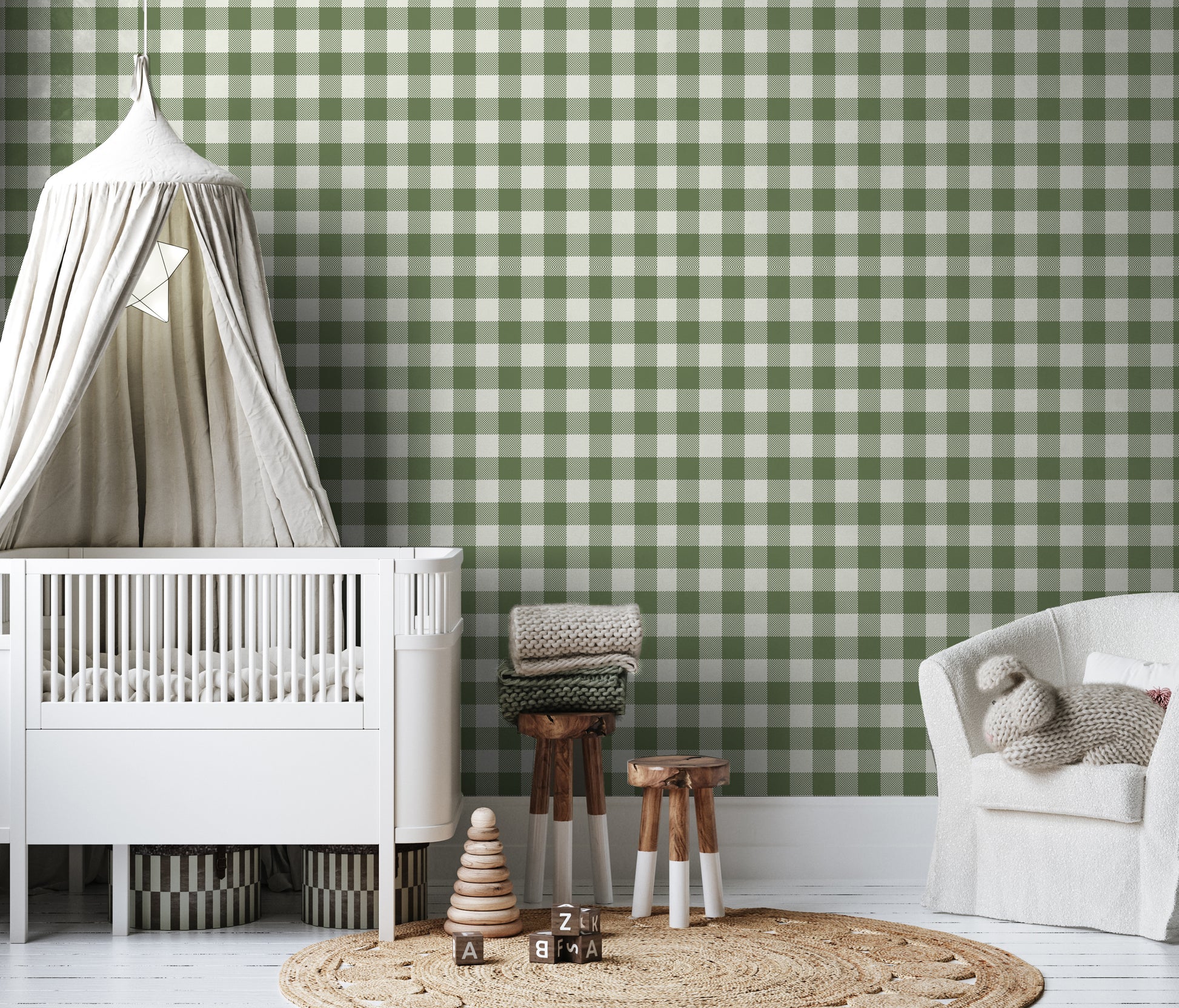 Green Gingham Removable Peel And Stick Wallpaper – Little Chickadee Walls