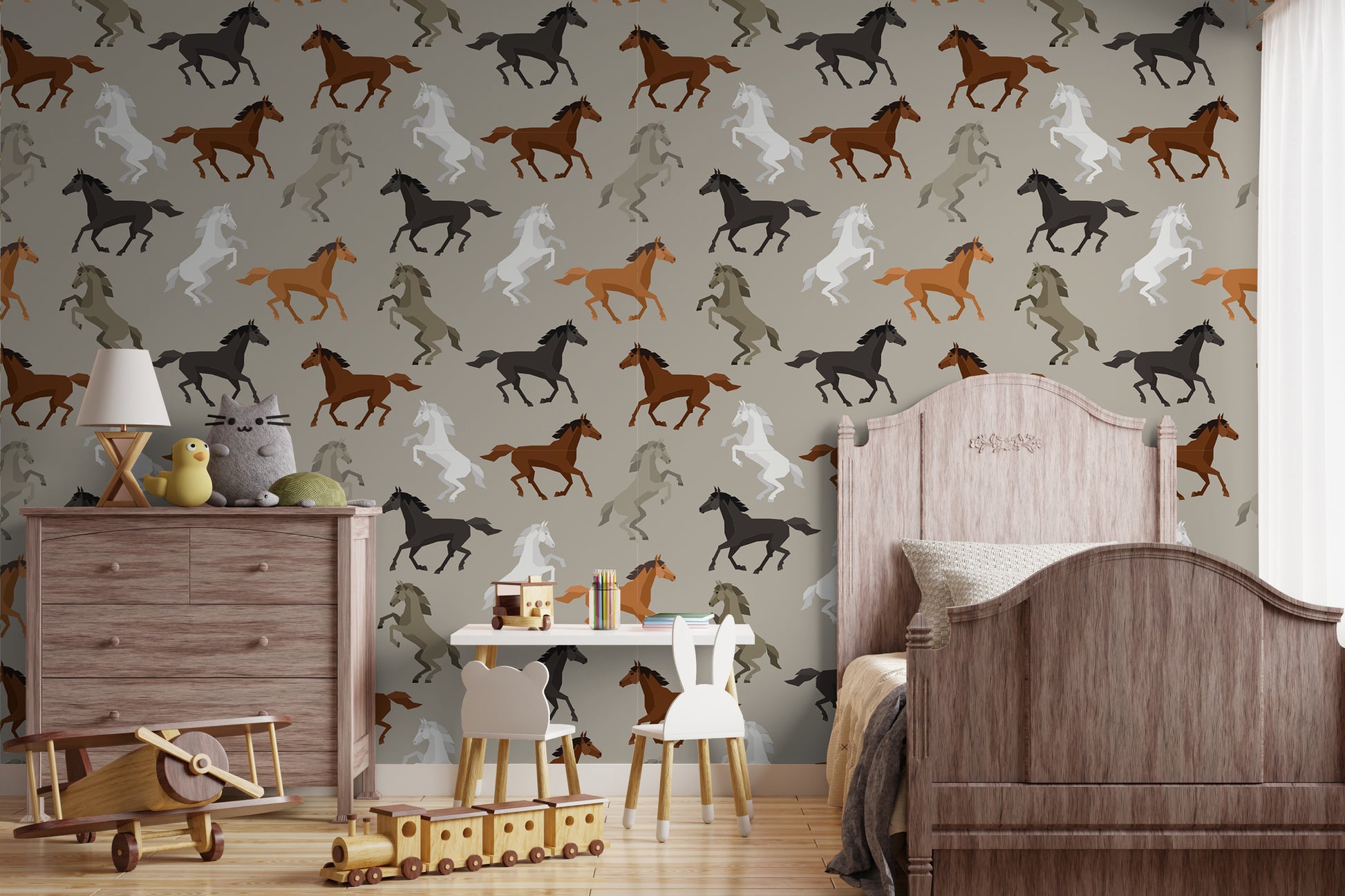 horse removable peel and stick wallpaper in kids room