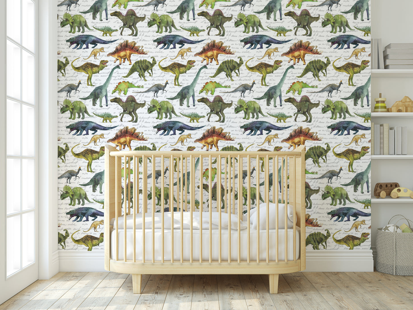 Dinosaur removable peel and stick wallpaper in nursery