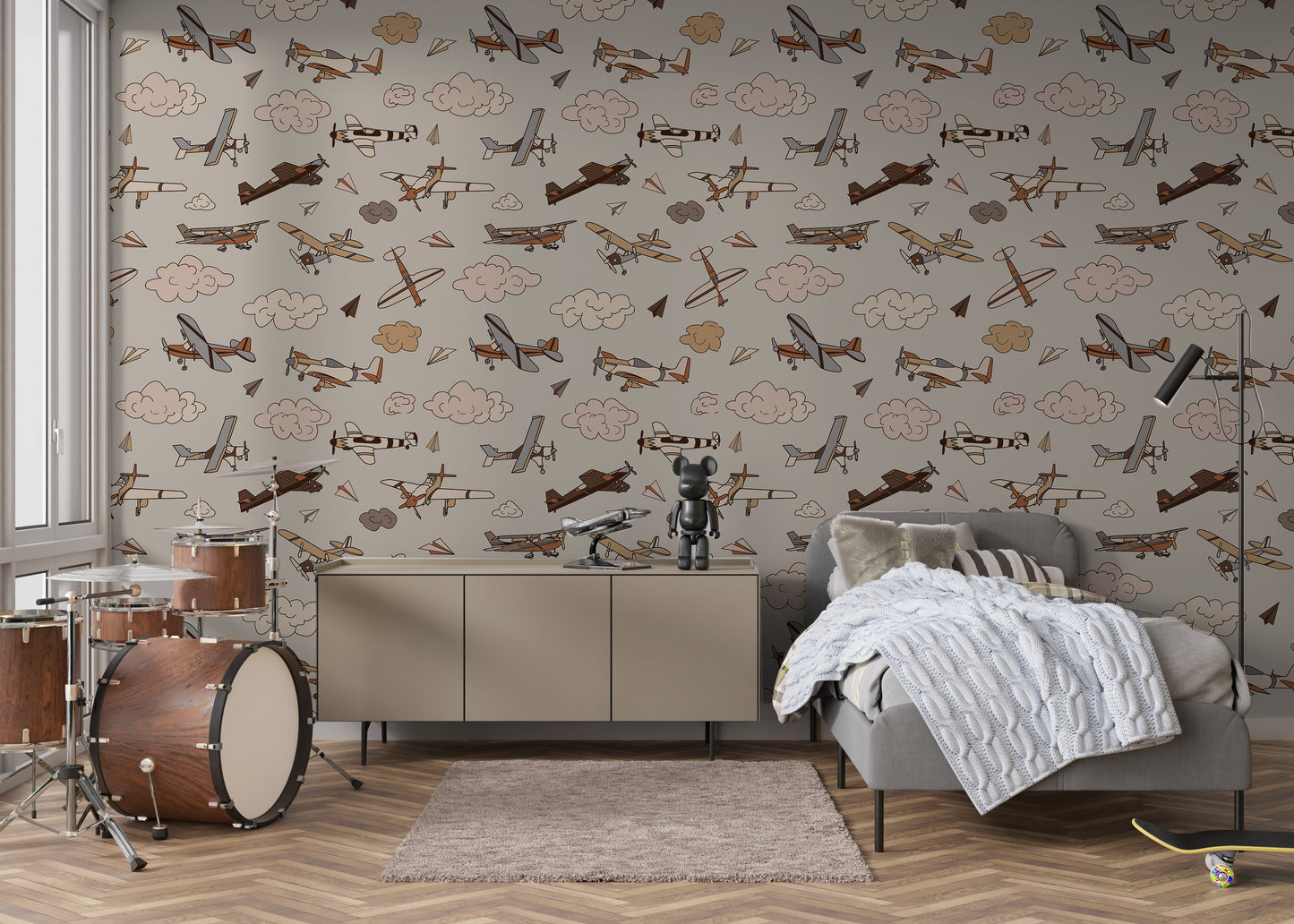 Neutral Airplane Removable Peel And Stick Wallpaper
