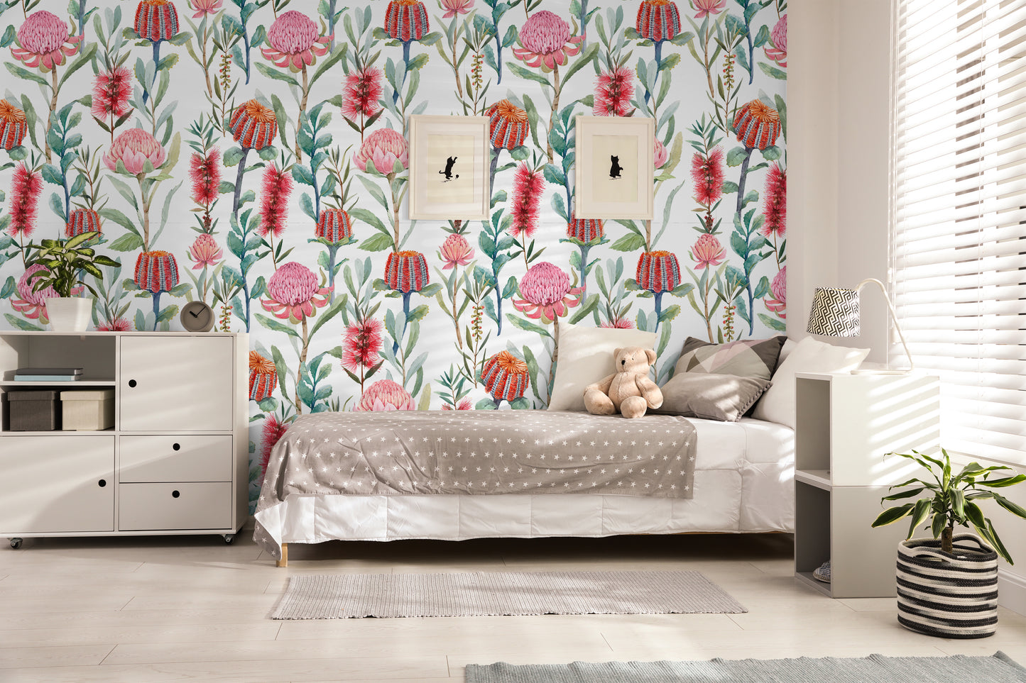 Wildflower removable peel and stick wallpaper in bedroom