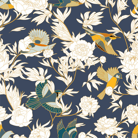 Floral Ceramic Bird Removable Peel And Stick Wallpaper