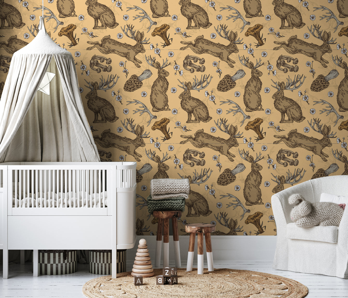 Jackalope And Mushroom Removable Peel And Stick Wallpaper