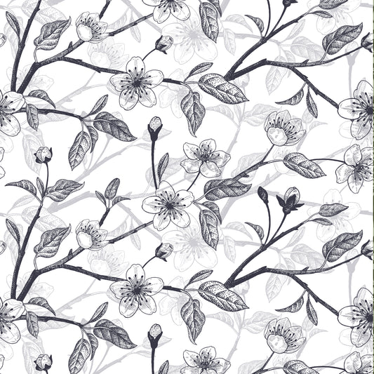 Black and white cherry Blossom wallpaper swatch