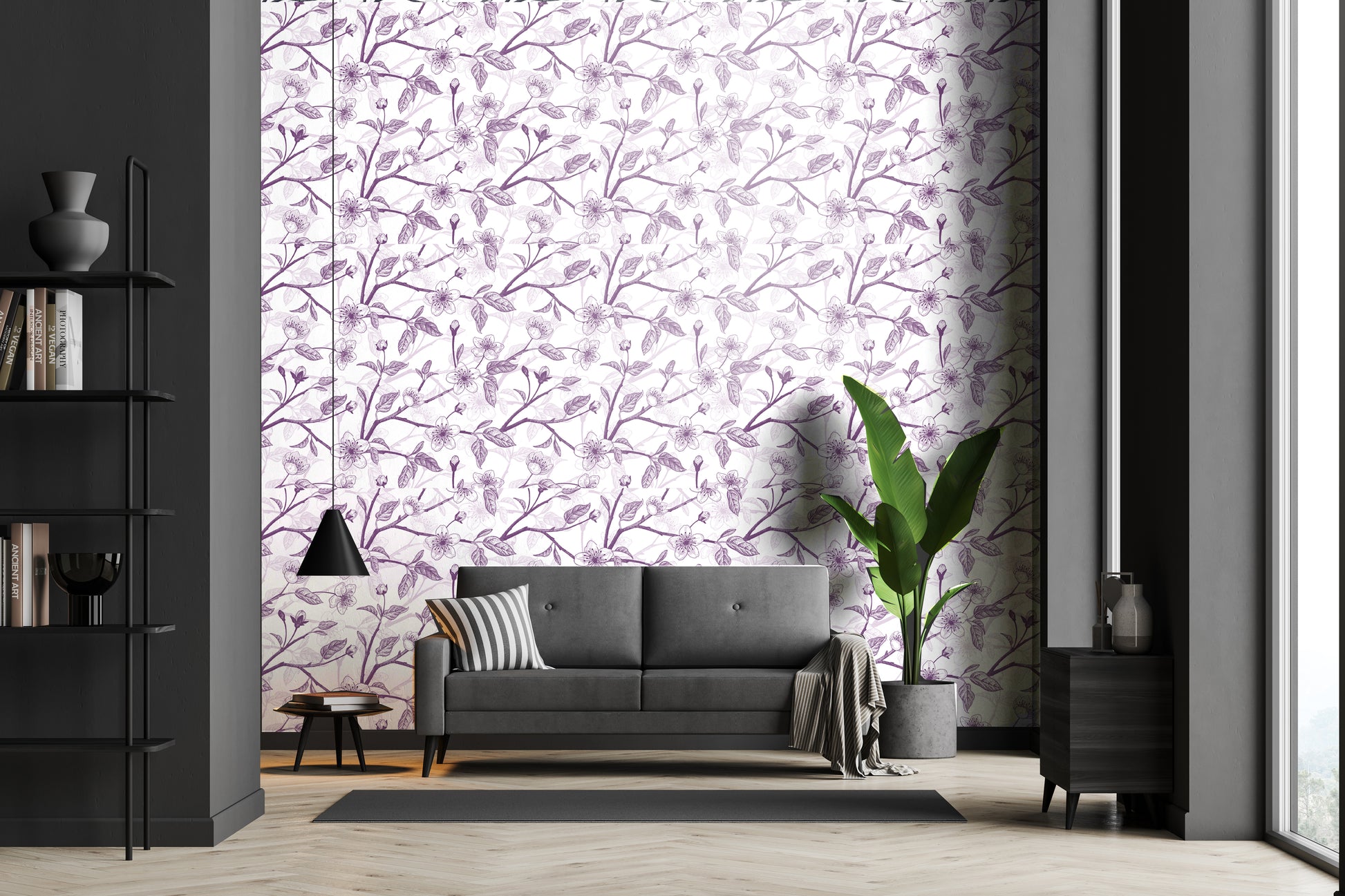 Pink Cherry Blossom wallpaper in living room