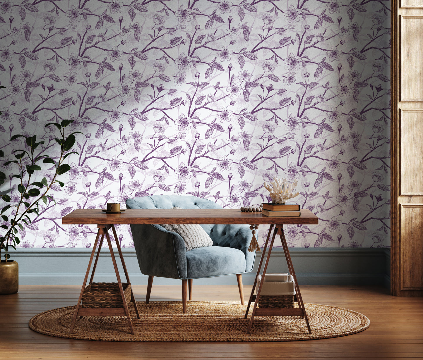 Cherry Blossom Purple Removable Peel And Stick Wallpaper