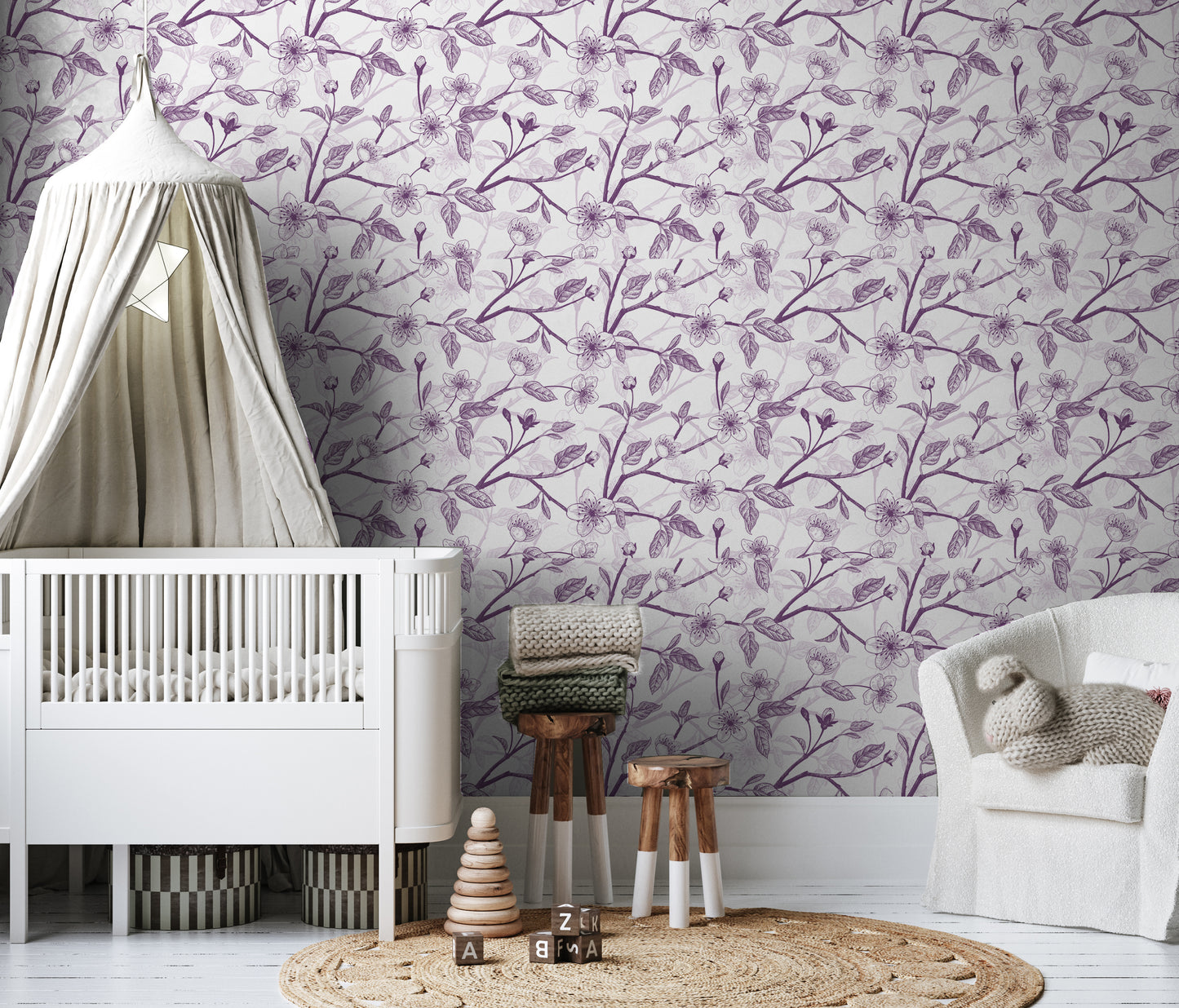 Cherry Blossom Purple Removable Peel And Stick Wallpaper