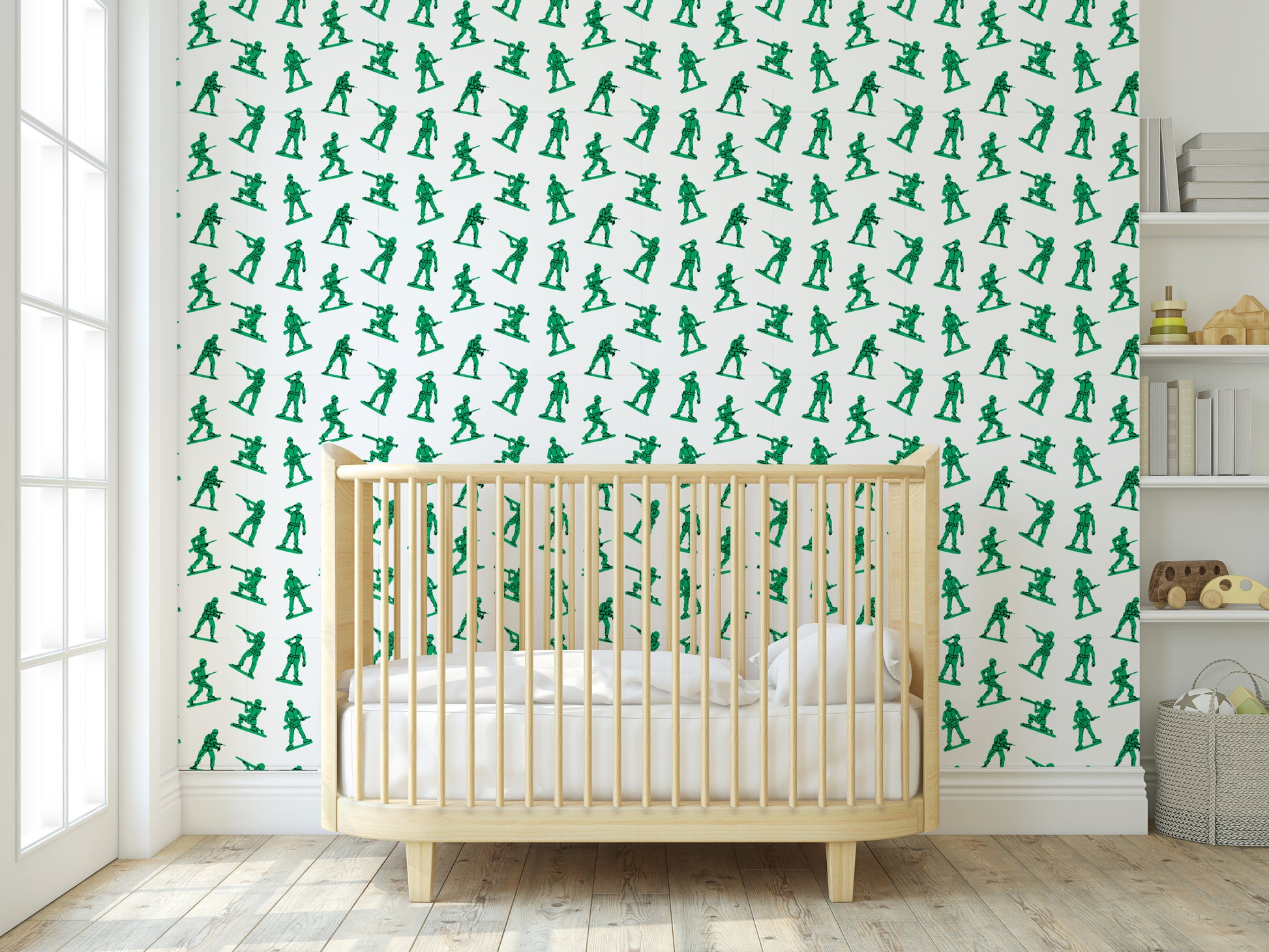 little green toy army men removable peel and stick wallpaper in nursery