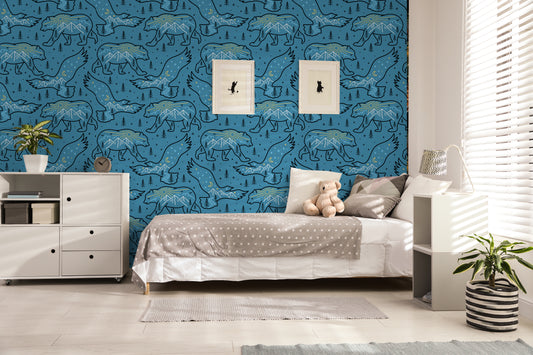 Western woodland spirit animal removable peel and stick wallpaper in bedroom
