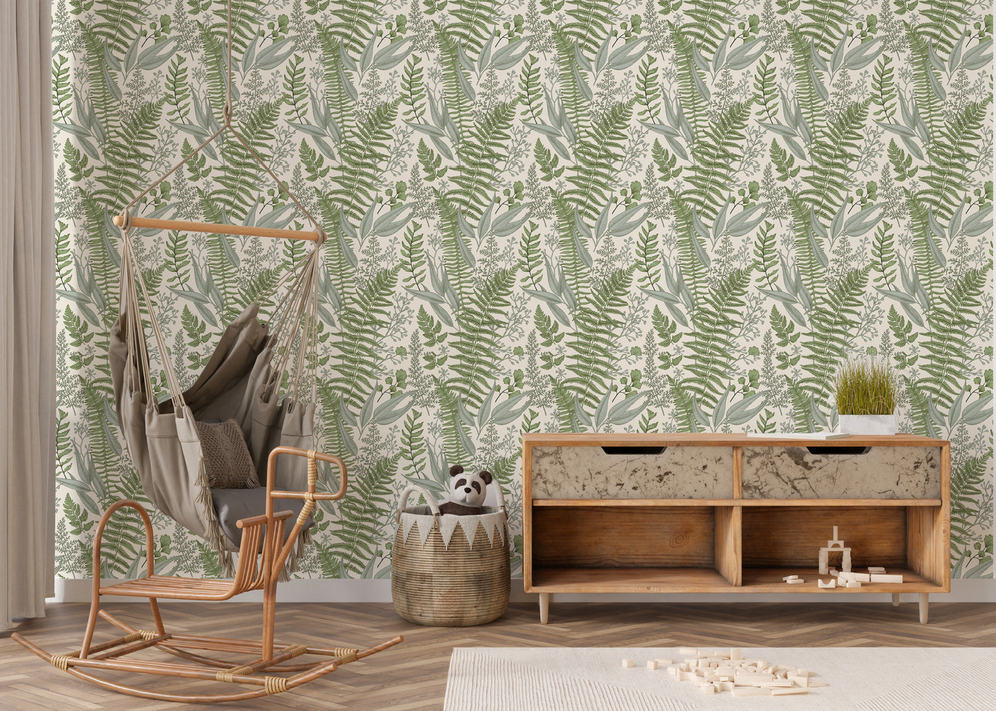 playroom with fern wallpaper