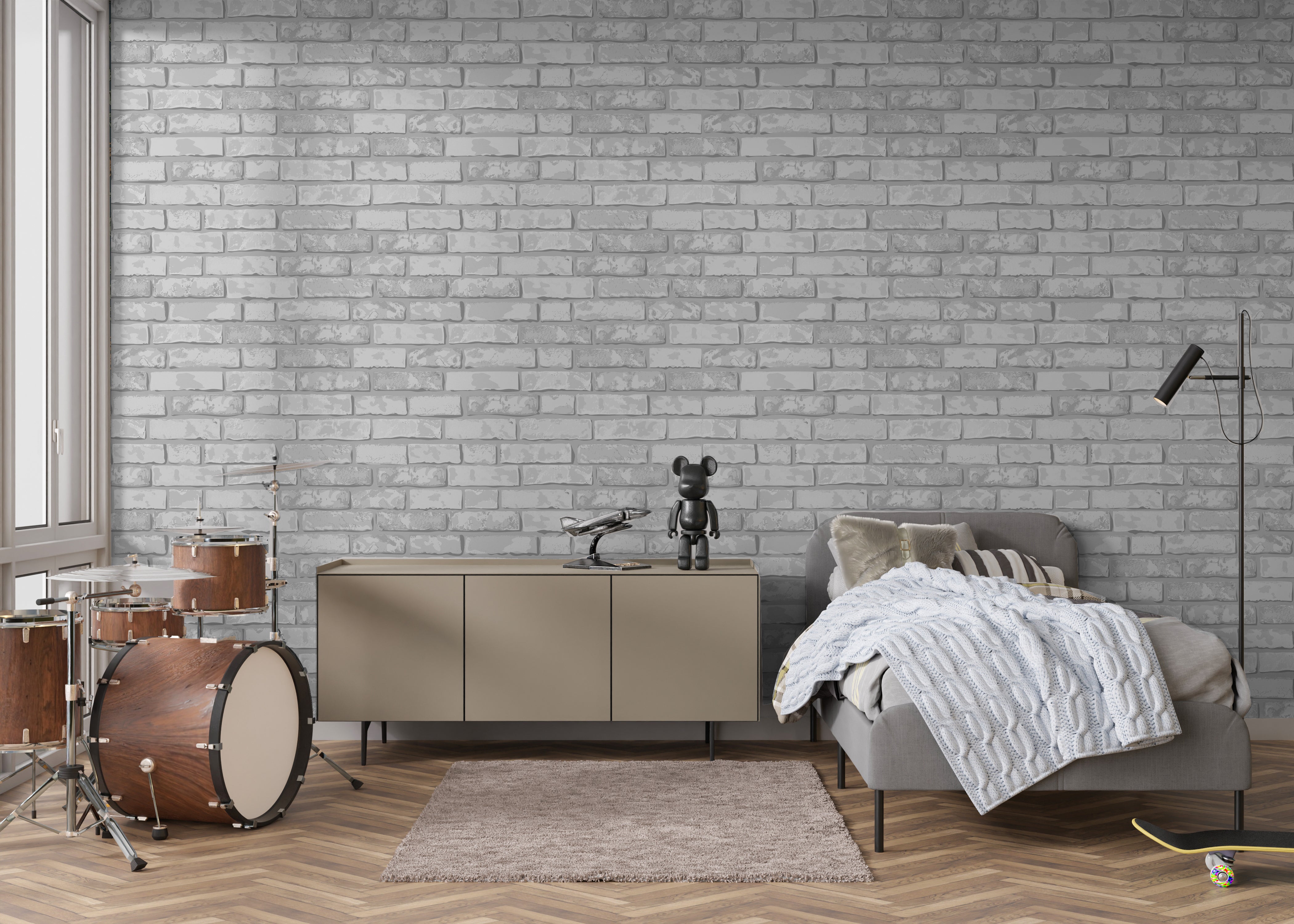 Aged Brick Effect Wall Mural  White Washed Brick