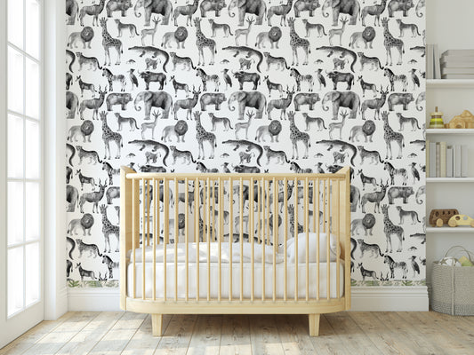 Zoo Black And White Removable Peel And Stick Wallpaper